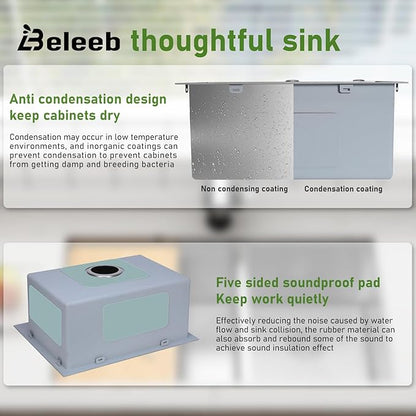 Undermount Kitchen Sink 20"x16", 9" Basin Depth, 3D Embossed Stainless Steel Sink Single Bowl with Accessories