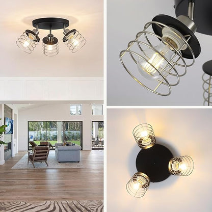 Brushed Nickel Kitchen Light Fixture Ceiling Mount, Semi Flush Mount Ceiling Light, Multi-Directional Track Ceiling Lighting for Kitchen Farmhouse Hallway Dining Room Entryway (Black & Brushed Nickel)