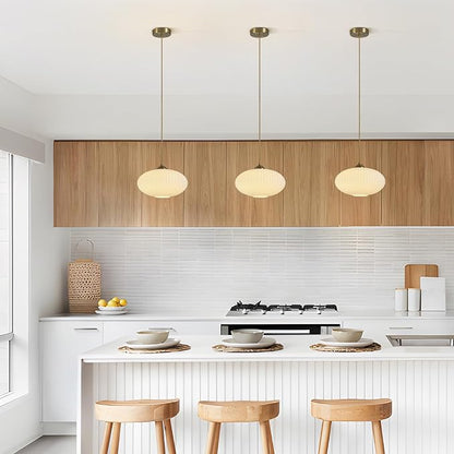 White Milk Glass Pendant Lights Kitchen Island Mid Century Modern Globe Pendant Lamp White and Gold Hanging Light Fixture Antique Brass Hanging Lights (2 Pack)