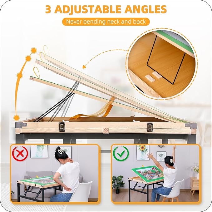Puzzle Table with 4 Drawers & Legs & Cover 1500 Piece Foldable Adjustable Jigsaw Table with Wheels Wooden Portable No Assembly Puzzle Tables for Adults and Seniors Gifts