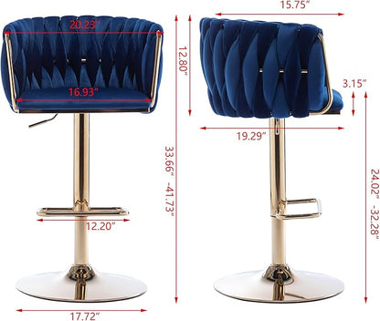 Rhomtree 24-32 Inch Swivel Bar Stools, Adjustable Counter Height Barstools with Nailheads Trim, Velvet Woven Tufted Back and Golden Footrest, Upholstered Bar Chairs Bar Kitchen Island(Navy Set of 6)