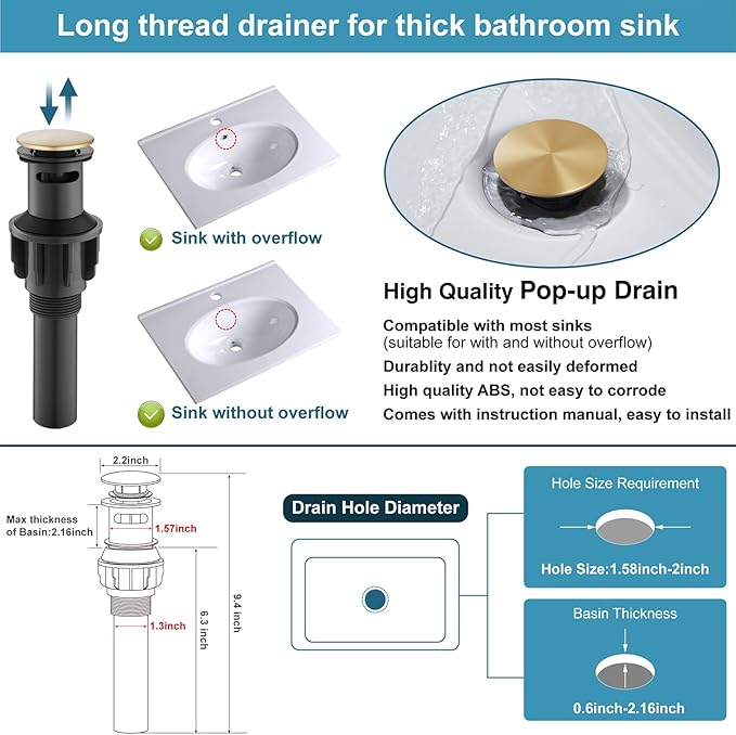 Midanya 8 inch Widespread Bathroom Sink Faucet,Modern Waterfall 3 Hole 2 Handles Bathroom Faucet 8" Vanity Faucets with Pop Up Drain and Water Supply Lines,Gold