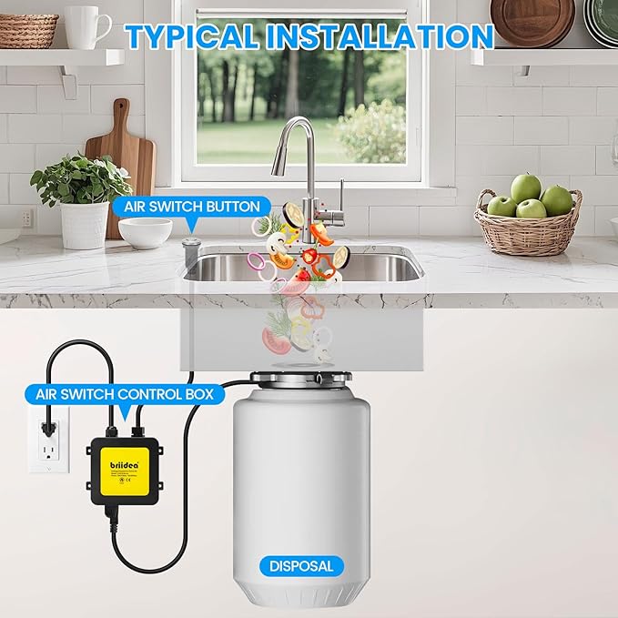 Garbage Disposal Air Switch Kit Sink Top Waste Disposal Long Stainless Steel Golden Brushed On/Off Air Button Food and Waste Disposals Part by Briidea, UL Listed