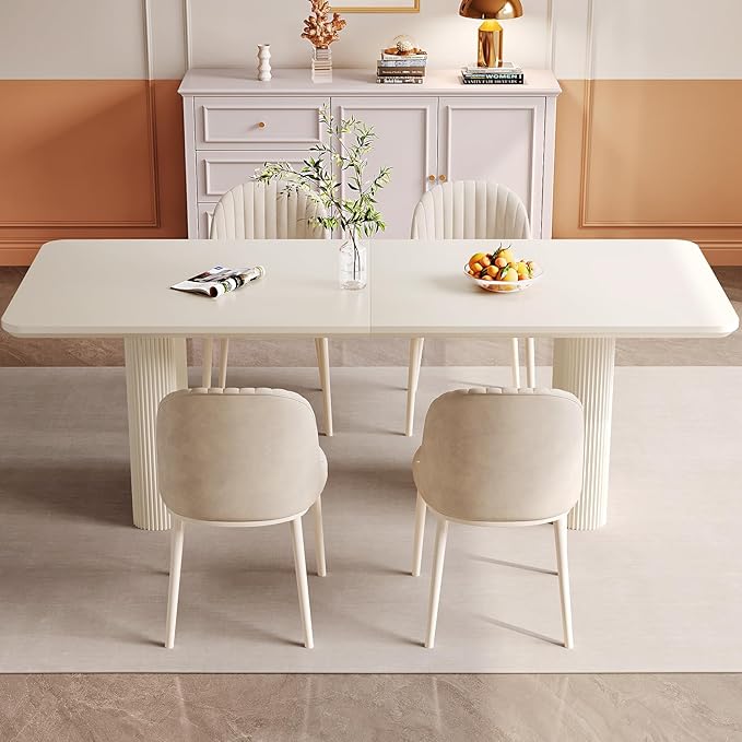 Miuuod 79" Cream White Dining Table for 4-8 People Large Rectangular Kitchen Table Modern Farmhouse Wood Dining Room Table for Living Room Home Office Workspace Easy Assembly