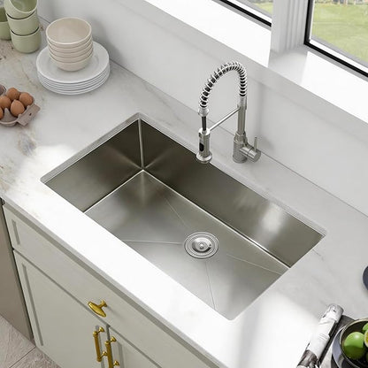 32 Inch Undermount Kitchen Sink - Fuyuoer 32x19 Inch Under Counter 16 Gauge Stainless Steel Single Bowl, 9'' Deep Basin with Round Corners