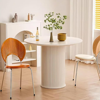 MIXL-Modern Round Kitchen Table, White Dinner Table with Cylinder Stable Pedestal,31.50 Inches Kitchen Tables for 2-3 People, Small Circle Dining Tables for Dining Room, Kitchen, Restaurant