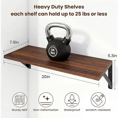 Axeman 20 Inch Floating Shelves | 8 Inch Deep Walnut Wall Shelves Set of 2 | 20''W x 8''D Rustic Walnut Shelves for Bathroom Living Room Bedroom Kitchen