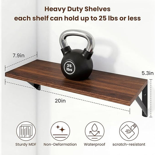 Axeman 20 Inch Floating Shelves | 8 Inch Deep Walnut Wall Shelves Set of 2 | 20''W x 8''D Rustic Walnut Shelves for Bathroom Living Room Bedroom Kitchen