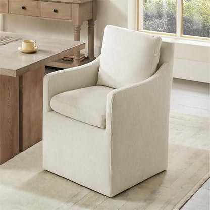 KISLOT Upholstered Dining Chairs with Casters, No Assembly Modern Accent Armchair with Rollers for Dining Room, Bedroom, Living Room, Reading Room, Already Assembled, Beige, 1 Box