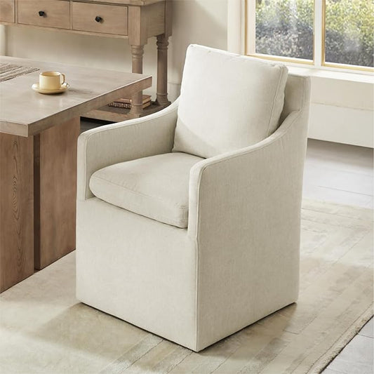 KISLOT Upholstered Dining Chairs with Casters, No Assembly Modern Accent Armchair with Rollers for Dining Room, Bedroom, Living Room, Reading Room, Already Assembled, Beige, 1 Box