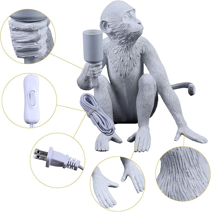 LOYALHEARTDY Modern Table Light Monkey Desk Lamp Fixture Vintage Resin Monkey Light Desk Lamp for Living Room Children's Kid's Bedroom Club Decoration (White, Table Lamp)
