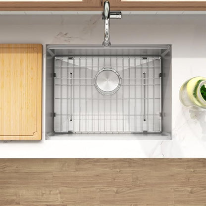 LQS 23 Inch Undermount Kitchen Sink, 16 Gauge Stainless Steel Undermount Kitchen Sink, 10" Smart Workstation Ledge With Abundant Accessories, R10 Corner and X-Shaped Drain Line