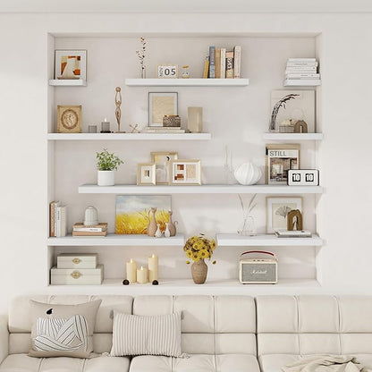 Fun Memories White Deep Floating Shelves, 72 x 12 Inch Long Wall Shelves, Large Display Shelf & Storage Shelf, Wood Floating Wall Shelves for Fireplace Mantel, Living Room, Home Office - Set of 2