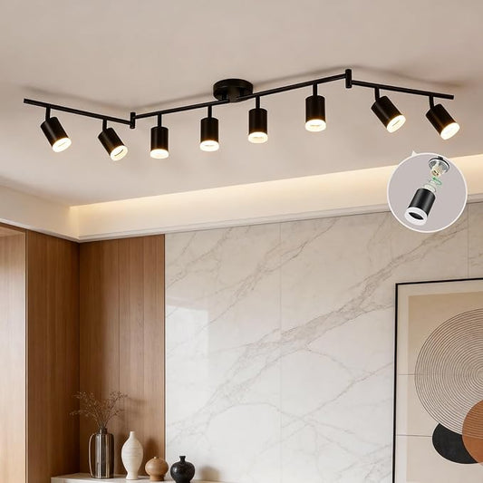 Bojim 8-Light Ceiling Track Lighting Fixtures for Kitchen, Black Modern Led Track Light for Living Room & Closet, 4.6 ft Long Flexible Adjustable Arms, GU10, Bulbs Not Included