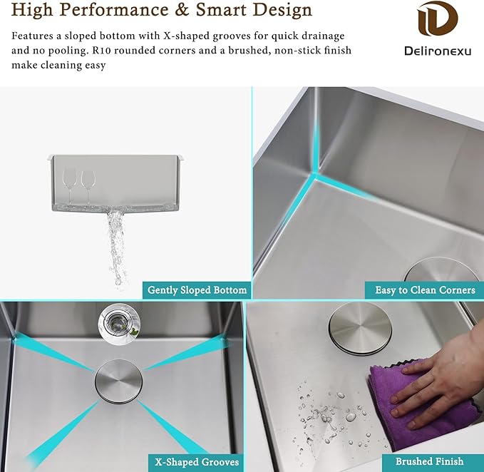 18 Inch Undermount Bar Sink – Delironexu 18 Gauge Stainless Steel Bar Sink, 18x18x8 Small Kitchen Sink with Brushed Finish, Wet Bar Sink Undermount for RV, Outdoor, and Prep Use