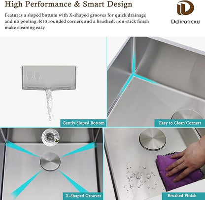 18 Inch Undermount Bar Sink – Delironexu 18 Gauge Stainless Steel Bar Sink, 18x18x8 Small Kitchen Sink with Brushed Finish, Wet Bar Sink Undermount for RV, Outdoor, and Prep Use