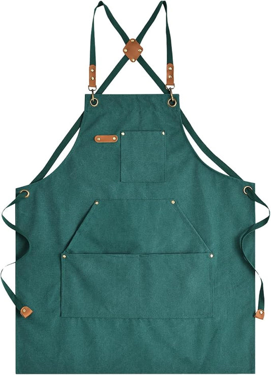 Aoomzoon Canvas Aprons for Men Chef Apron, Work Apron with Large Pockets - 16oz Heavy Duty Cross Back, BBQ, Cooking