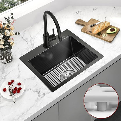 17 x 15 Inch Drop in Kitchen Sink Top mount Bar Sink 16 Gauge Stainless Steel Single Bowl Workstation with Sink Protector (Black)