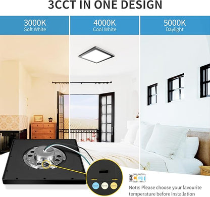 mw 7 Inch Square Black Ceiling Light, 12W, 120V, 3000K/4000K/5000K, Dimmable Slim LED Ceiling Lights, Close to Ceiling Light Fixtures for Bedroom, Hallway, Laundry, ETL Listed, Each Side is 6.38"