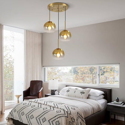 Mikeru Modern Gold Glass Chandelier, 3 Light Cluster Pendant Light Fixtures Kitchen Island Lighting Kitchen Island Pendant Lighting Hanging Lights Multi Light Large Pendant Lighting（Without Bulb）