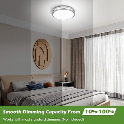 GoBright 10 inch Dimmable LED Ceiling Light Fixture, 1-Pack 36W Super Bright 3600 Lumens Brushed Nickel Flush Mount Light Fixture, 2700K-6500K Adjustable Ceiling Lights for Bedroom, Kitchen, Bathroom