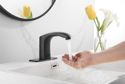 Automatic Bathroom Faucet Black Touchless Solid Brass Motion Activated Bath Tub Lavatory Basin Sink Vanity Aerator One Hole Brass Mixer Tap Touch-Free