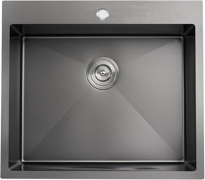 25-Inch Drop-In Kitchen Sink - TSIBOMU 25x22 Inch Kitchen Sinks Topmount Single Bowl Single Hole 8.5 inch Deep Bowl 18 Gauge Stainless Steel Black