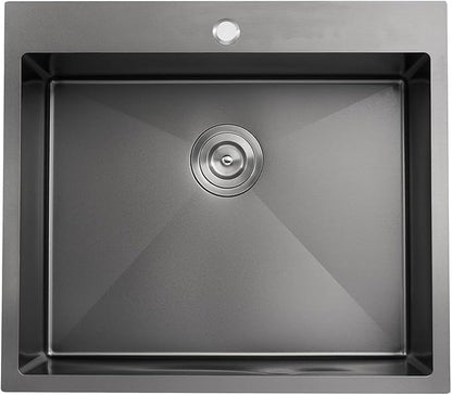 25-Inch Drop-In Kitchen Sink - TSIBOMU 25x22 Inch Kitchen Sinks Topmount Single Bowl Single Hole 8.5 inch Deep Bowl 18 Gauge Stainless Steel Black