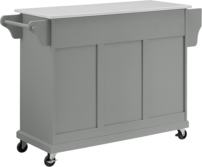 Crosley Furniture Full Size Stone Top Rolling Kitchen Island Storage Cart, Microwave Stand, Spice Rack, Gray