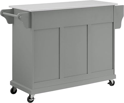 Crosley Furniture Full Size Stone Top Rolling Kitchen Island Storage Cart, Microwave Stand, Spice Rack, Gray