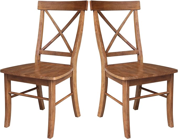 IC INTERNATIONAL CONCEPTS Set of Two Solid Wood X-Back Chairs in Distressed Oak