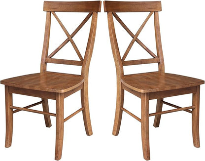 IC INTERNATIONAL CONCEPTS Set of Two Solid Wood X-Back Chairs in Distressed Oak