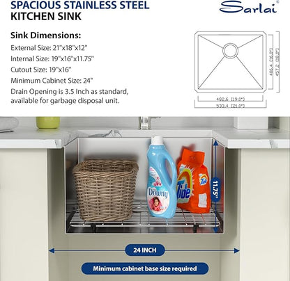 Sarlai 21 Inch Undermount Laundry Sink 21x18x12 Inch Undermount Laundry Utility Sink Deep Single Bowl 16 Gauge Stainless Steel Laundry Tub Sinks