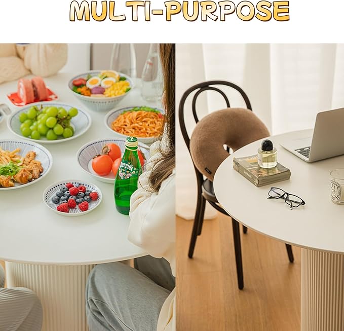 MIXL- Farmhouse White Dining Table, Large Round Kitchen Tables with Metal Base, White Dinner Table, Space Saving Dining Tables for Home, Kitchen, Dining Room and Restaurant
