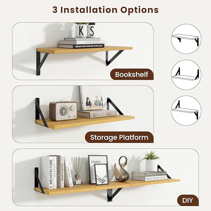 Axeman 20 Inch Floating Shelves | 8 Inch Deep Oak Wall Shelves Set of 2 | 20''W x 8''D Rustic Oak Shelves for Bathroom Living Room Bedroom Kitchen