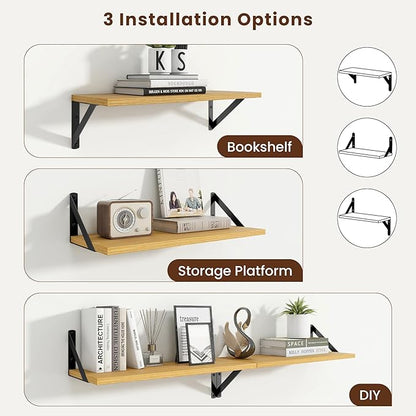 Axeman 20 Inch Floating Shelves | 8 Inch Deep Oak Wall Shelves Set of 2 | 20''W x 8''D Rustic Oak Shelves for Bathroom Living Room Bedroom Kitchen