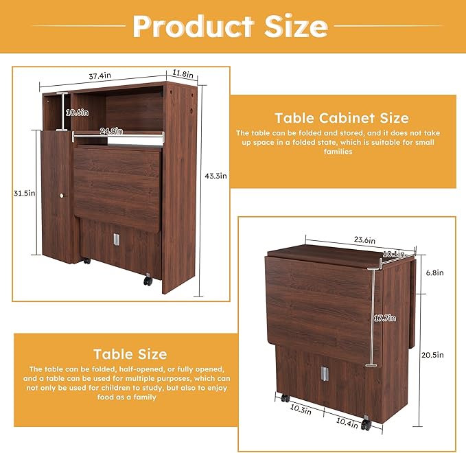 Solid Wood Extendable Dining Table for Small Spaces - 2 to 4 Person Space-Saving Table with Hidden Storage & Folding Design,Modern Expandable Kitchen Bar Table for Apartments, RV, Studio