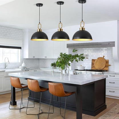 12.2 Inch Matte Black Pendant Lights Kitchen Island, Farmhose Kitchen Island Lighting, Adjustable Height Modern Dome Pendant Light Fixture for Dining Living Room Bar 2 Pack