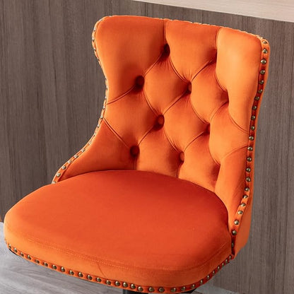 Rhomtree Velvet Swivel Bar Stools Upholstered Bar Stool with Button Tufted Back and Pull Ring Height Adjustable Barstools 25-33 Inch for Home Pub and Kitchen Island (Orange with Black Base, Set of 4)