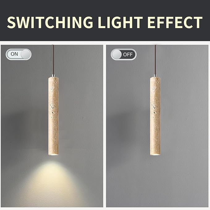Japanese Wabi sabi Pendant Light with Natural Stone Shade, Dimmable Modern Wood Hanging Lamp Fixture, Adjustable Height Pendant Lamp for Bedroom, Kitchen Island, Dining Room, Restaurant, Cafe, Bar (G)