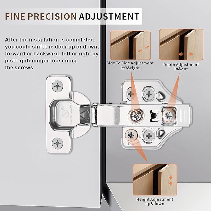 6 Pack Full Overlay Soft Close Cabinet Hinges Kitchen Cabinet Door Hinges with Screws 105° Frameless 3 Way Adjustable Soft Close Hinges for Cabinet Doors Bright Nickel