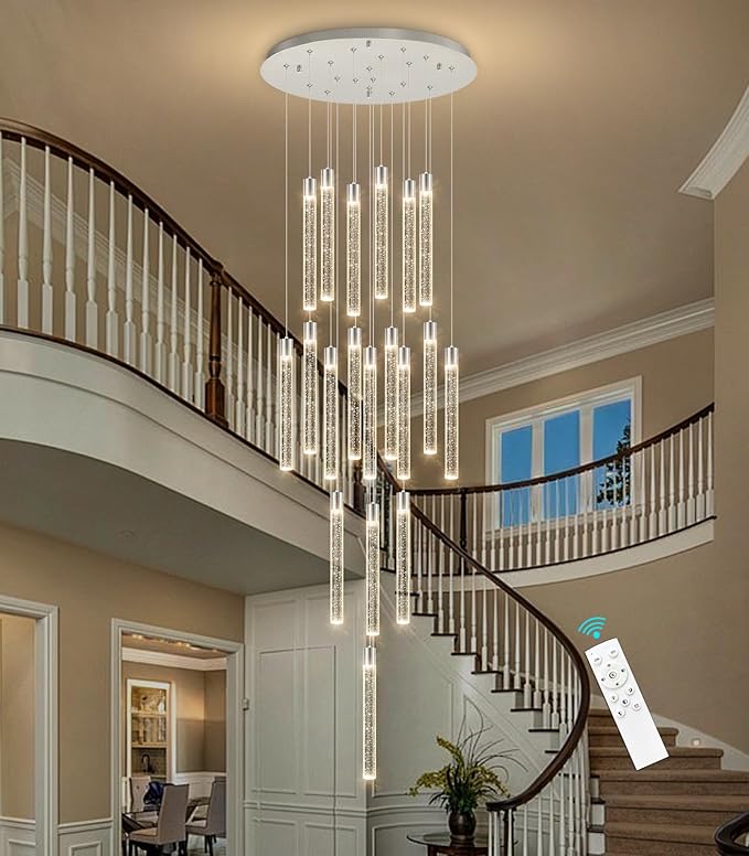 19-Light Long Large Modern Led Crystal Chandeliers Modern Spiral Chandeliers High Ceilings Chandelier for Staircase Foyer Chrome