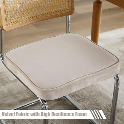 Rattan Back Velvet Dining Chair Set of 6 Modern Breuer Designed Stainless Chrome Base Armless Upholstered Dining Chair for Dining Room, Kitchen Island(Beige)