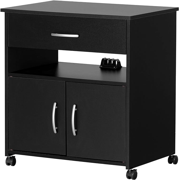 South Shore Axess Microwave Cart on Wheels Pure Black, Contemporary