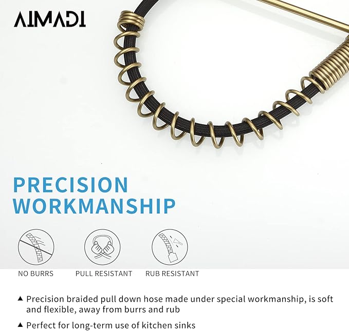 Gold Kitchen Faucet with Sprayer,AIMADI Modern Single Handle Spring Brushed Gold Pull Down Kitchen Faucet with LED Light