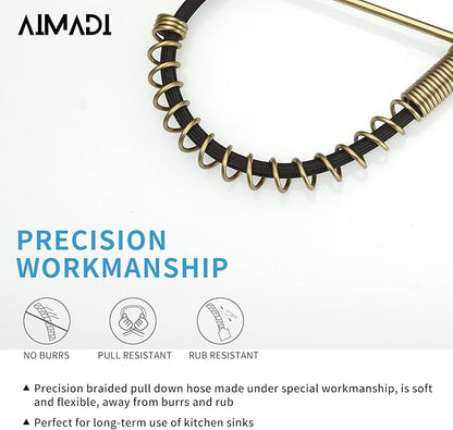 Gold Kitchen Faucet with Sprayer,AIMADI Modern Single Handle Spring Brushed Gold Pull Down Kitchen Faucet with LED Light