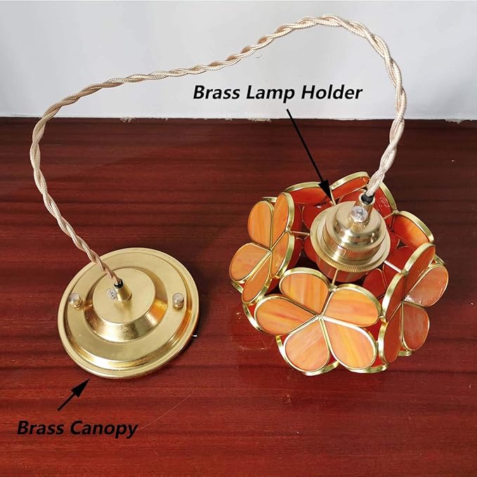 Bieye L10749 Petals Tiffany Style Stained Glass Ceiling Pendant Light with 8-inch Wide Lampshade (Orange, 8" Cherry Blossom)