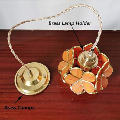 Bieye L10749 Petals Tiffany Style Stained Glass Ceiling Pendant Light with 8-inch Wide Lampshade (Orange, 8" Cherry Blossom)
