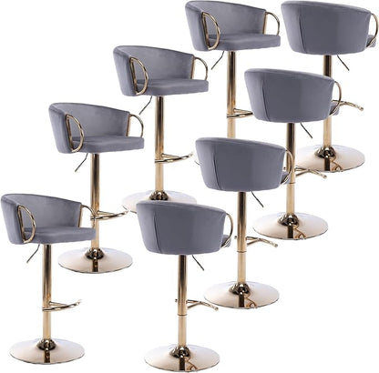 Rhomtree 24-32 Inch Swivel Bar Stools, Adjustable Counter Height Barstools with Gold Stable Metal Frame Footrest, Upholstered Bar Chairs for Home Bar Kitchen Island(Gray Set of 8)