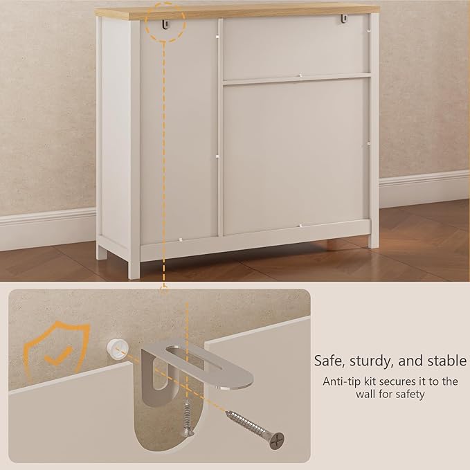 Viaozutis Storage Cabinet with Doors and Drawers,Kitchen Storage Cabinets，with Drawer and Adjustable Shelf（White）